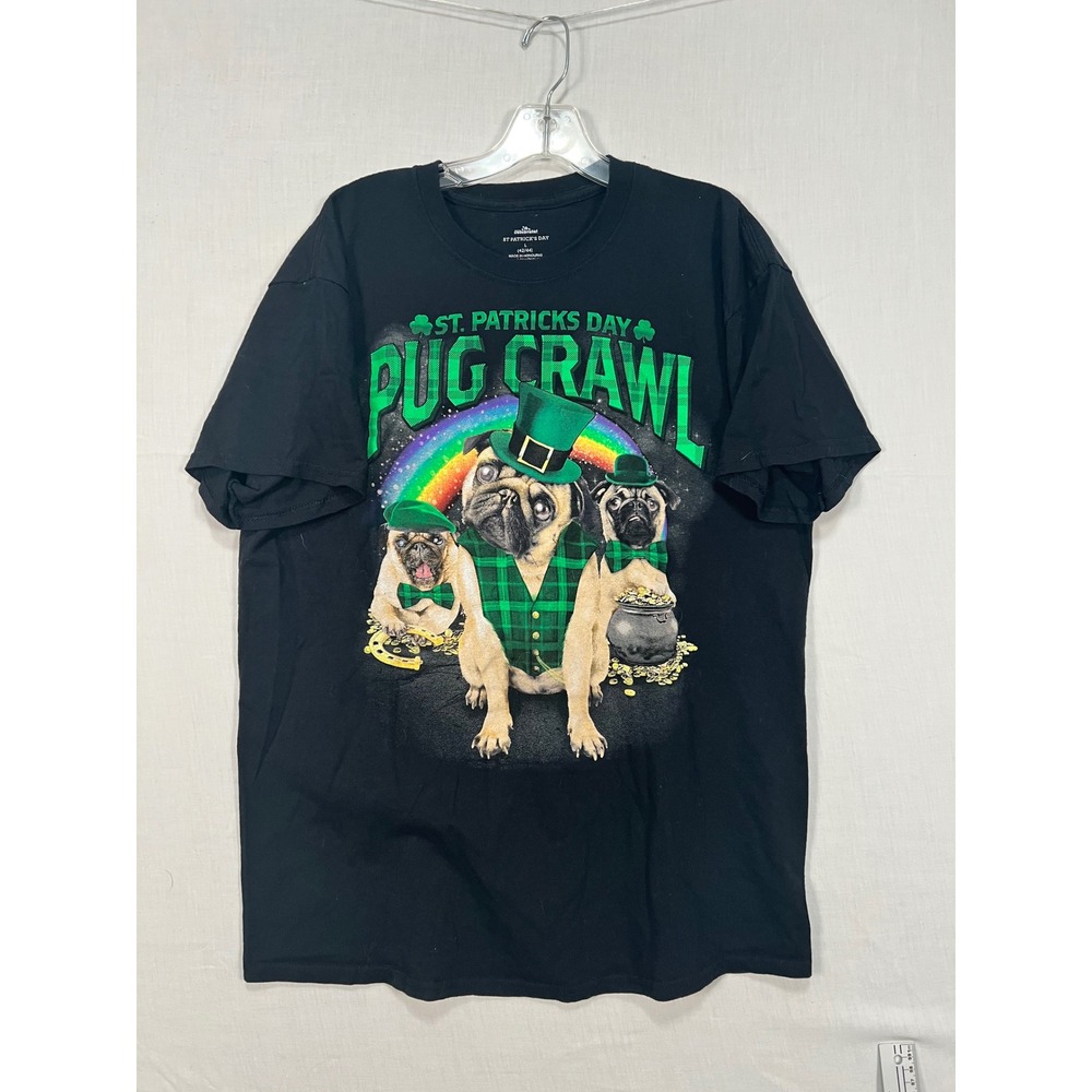 Way To Celebrate Mens Black St Patricks Day Pug Crawl Graphic T-Shirt Large